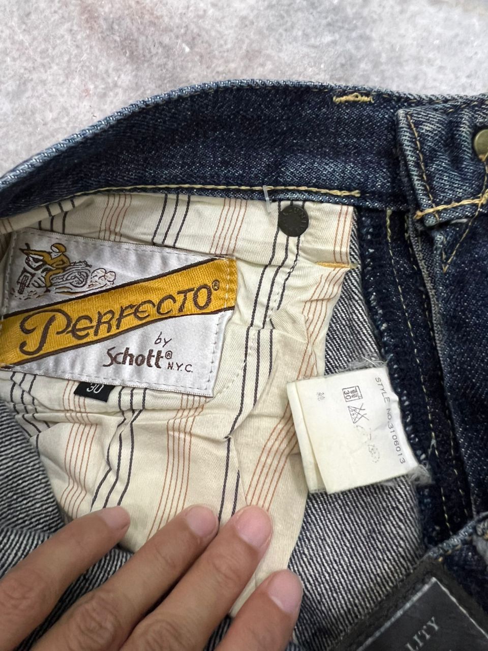 Schott Schott Perfecto Distressed Selvedge Denim Size US 31 - 10 Thumbnail