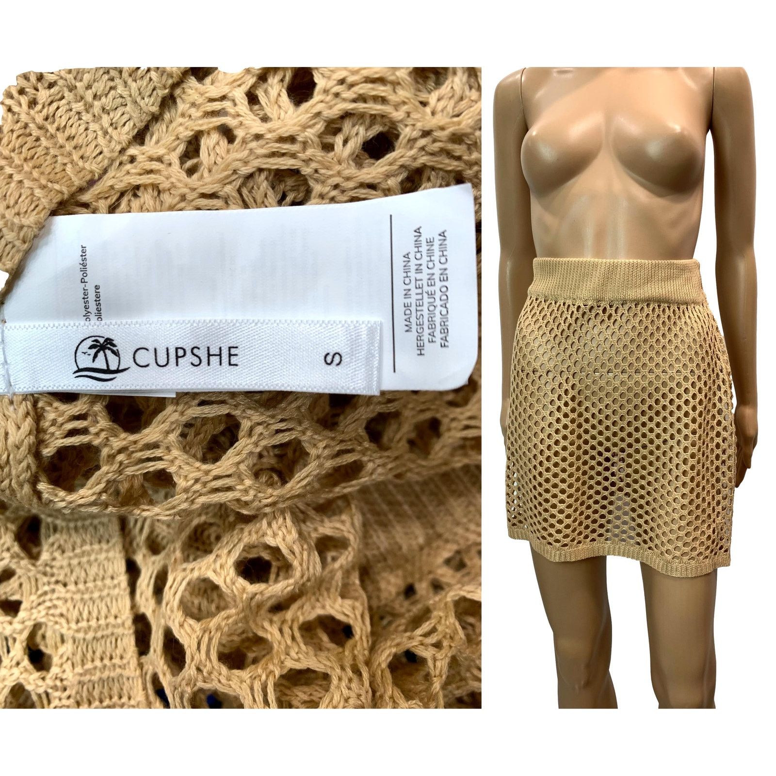 Other NWOT Cupshe Crochet / Open Knit Skirt | Tan Camel Beige | S Size 27" / US 4 / IT 40 - 2 Thumbnail