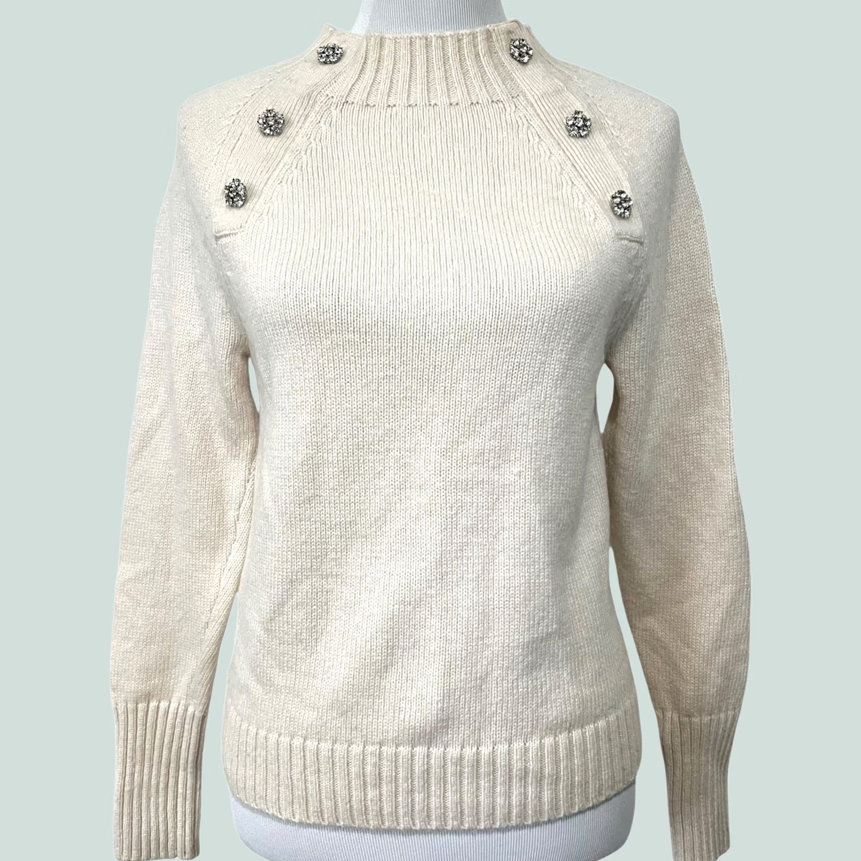 J.Crew J.CREW Ivory Wool Blend Women’s Small Crewneck Sweater With Jeweled Buttons Crew Neck Pullover Long Sleeve Knit Size S Coral Cream Womens Size S / US 4 / IT 40 - 1 Thumbnail