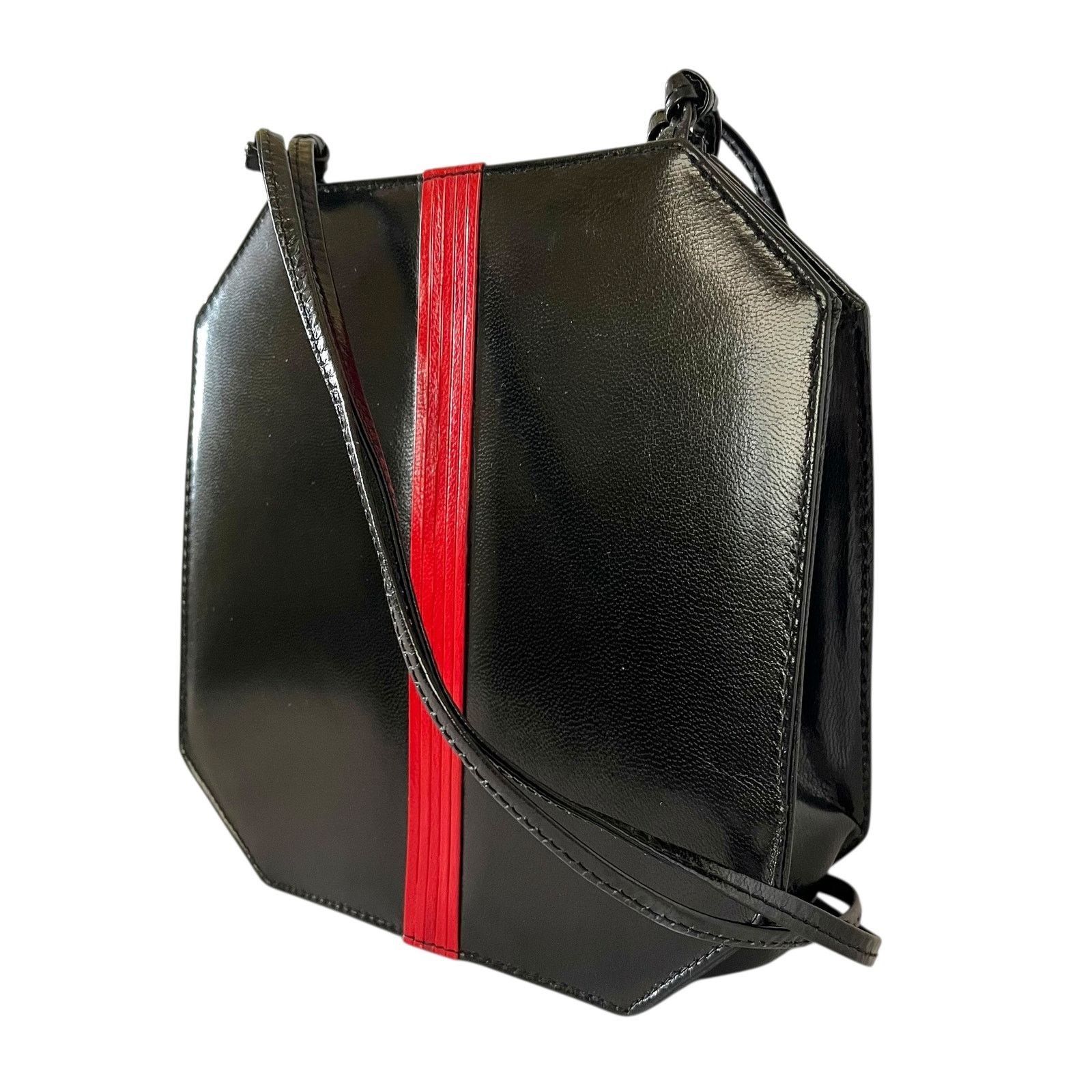 Vintage 1960s Susan Gail Bellido Mod Black Leather Red Stripe Bag Size ONE SIZE - 7 Thumbnail