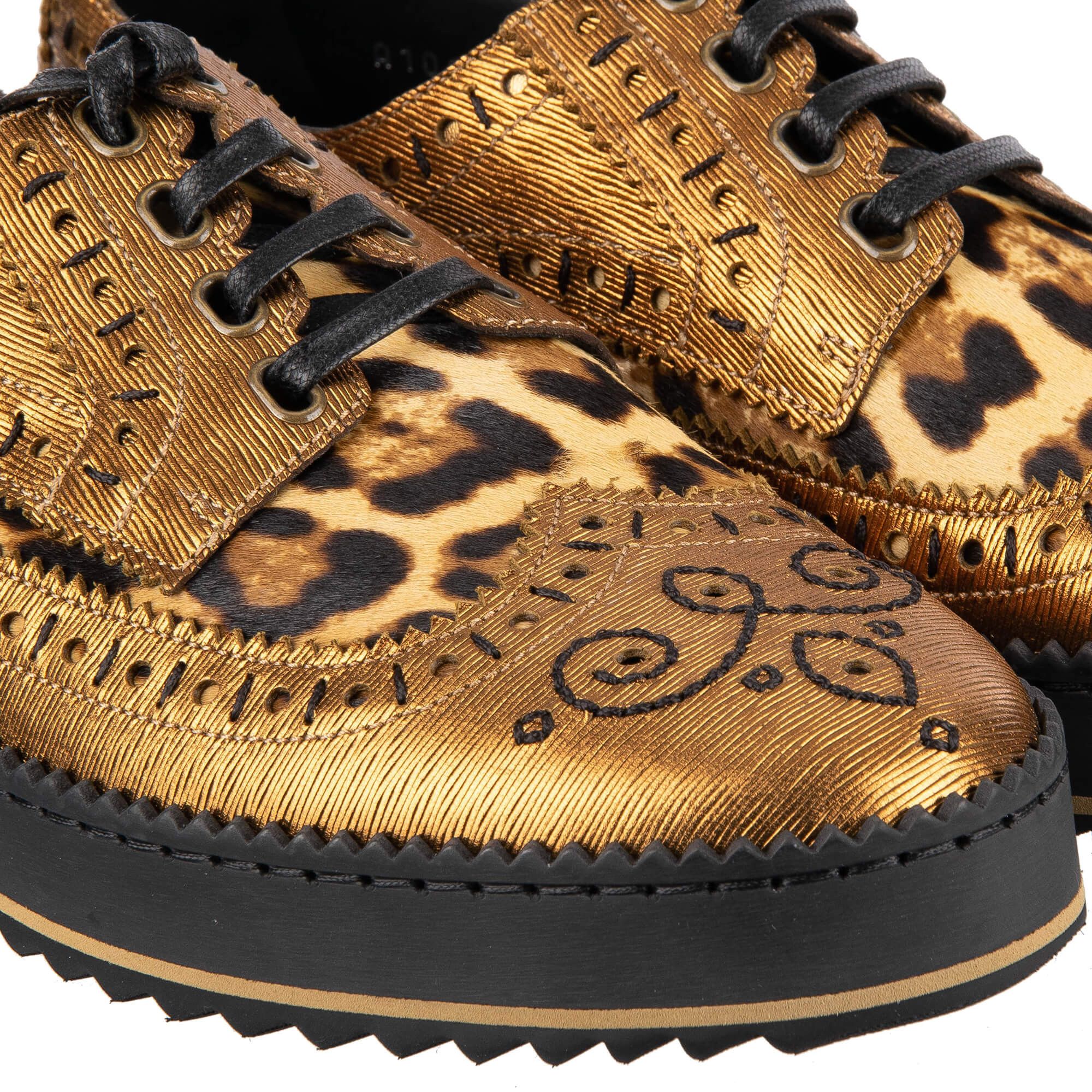 Dolce & Gabbana o1y0125 Leather Laced Shoes in Gold/Black Size US 7 / EU 40 - 5 Thumbnail