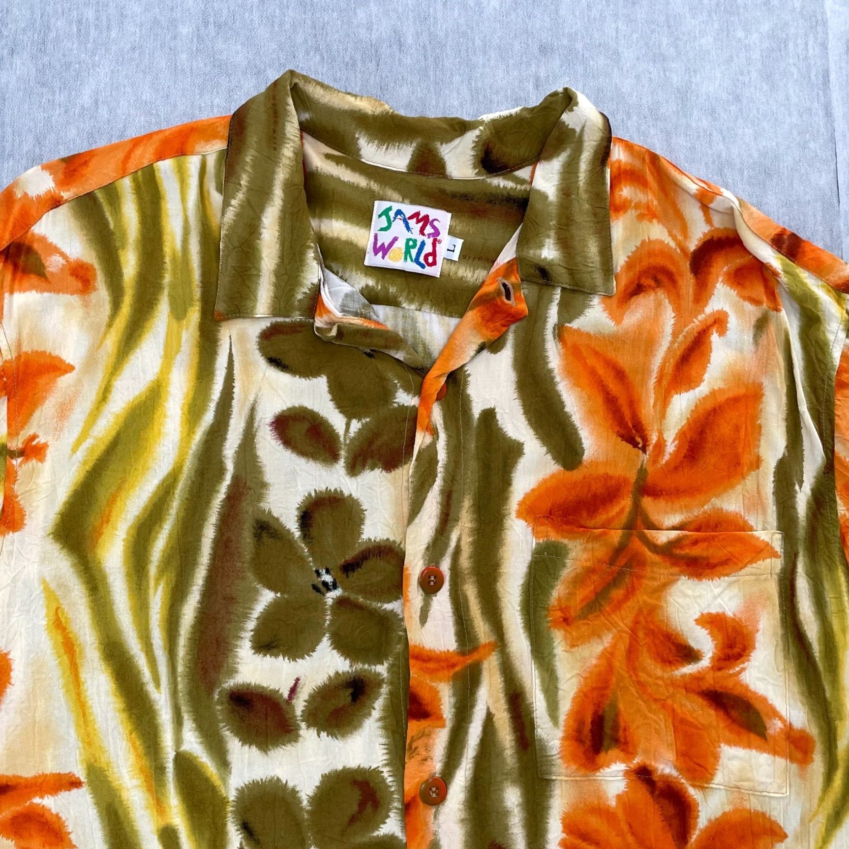 Jams World VINTAGE Jams World Men's Shirt Adult Large Short Sleeve Button Up Rayon Floral Hawaiian 90s Mens Size US L / EU 52-54 / 3 - 3 Thumbnail