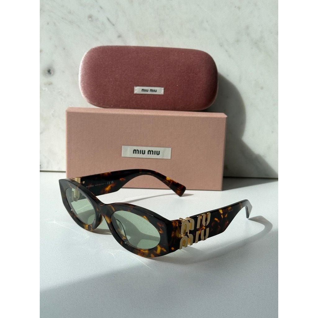 Miu Miu NEW Miu Miu MU11WS Thick Rim Oval Sunglasses in Green Brown Size ONE SIZE - 2 Thumbnail