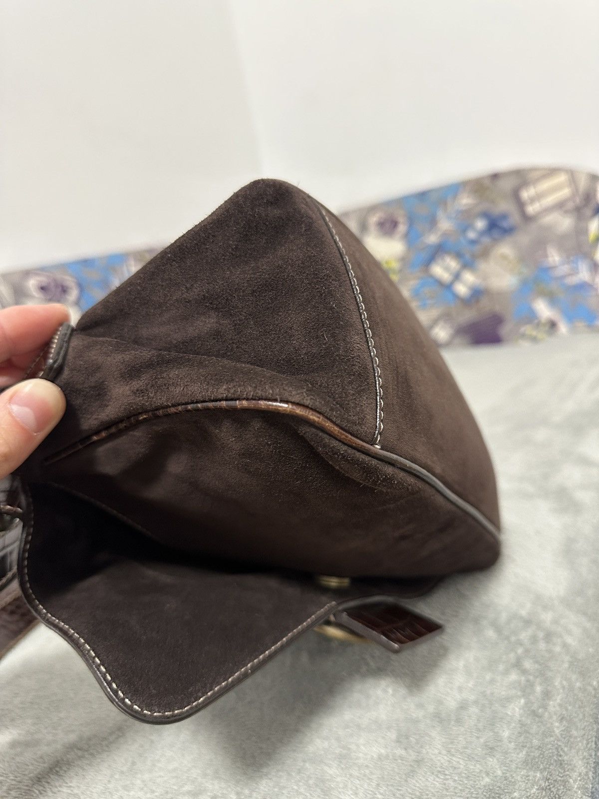 Max Mara Vintage Max Mara Shoulder Suede Crocodile Bag Size ONE SIZE - 10 Thumbnail
