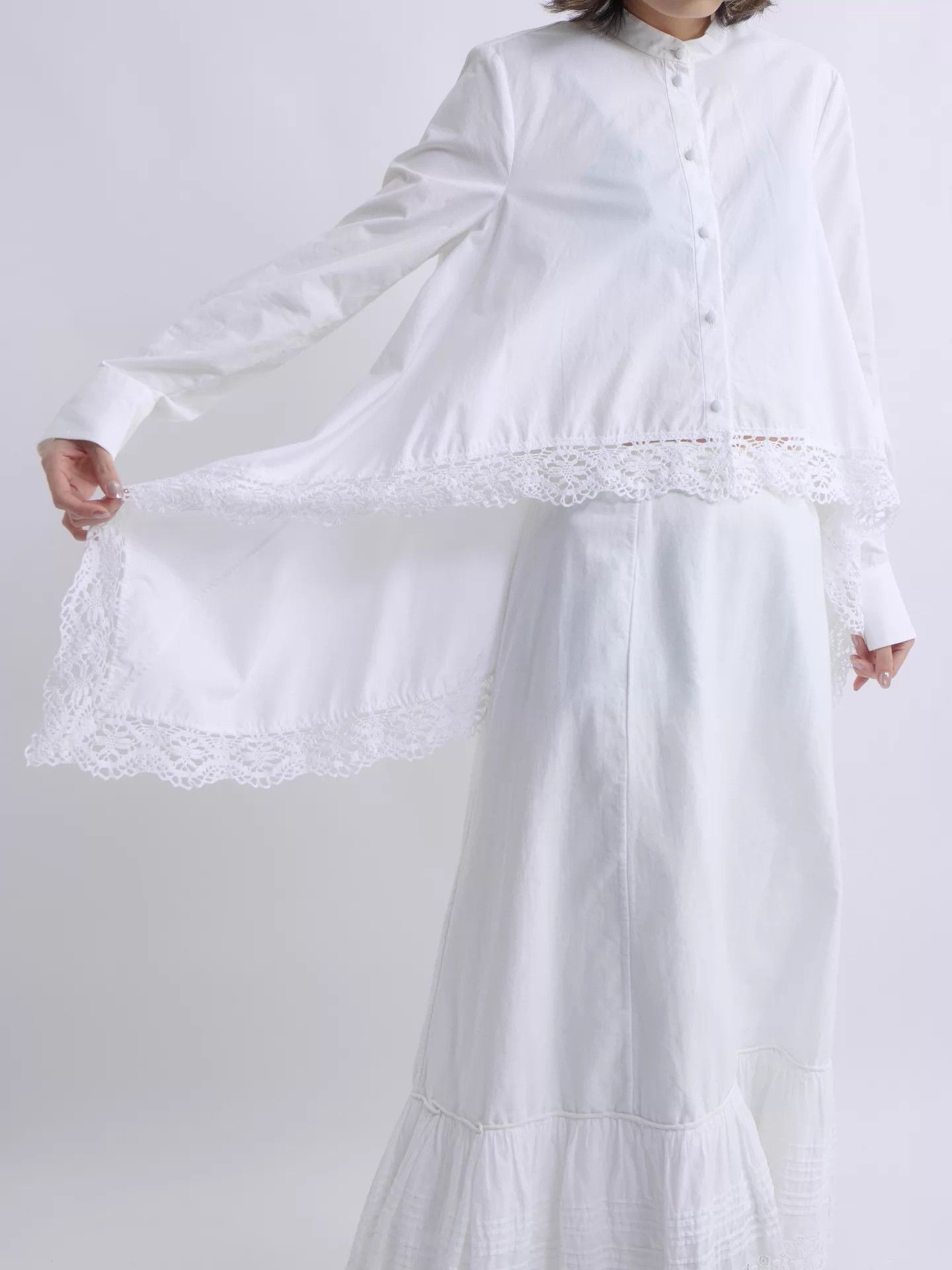 Alexander McQueen Alexander McQueen 2019SS White Cotton Lace Cape Shirt 38 Size XS / US 0-2 / IT 36-38 - 7 Thumbnail