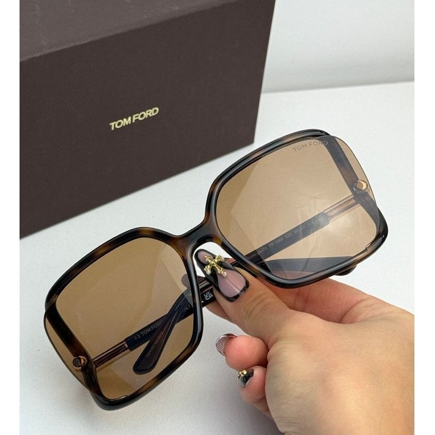 Tom Ford NEW Tom Ford FT1089 Solange Square Sunglasses Dark Brown Size ONE SIZE - 1 Thumbnail
