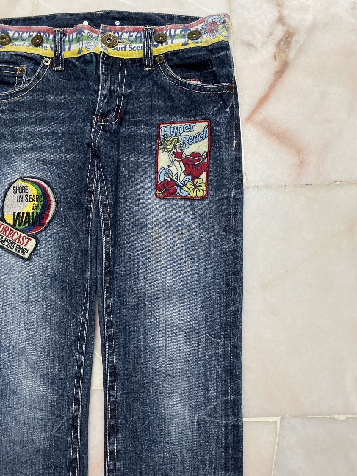 If Six Was Nine × Vintage 💥Vintage 90s Style Hyper Beach Stone Wash Patch Jeans Rare Size US 30 / EU 46 - 5 Thumbnail