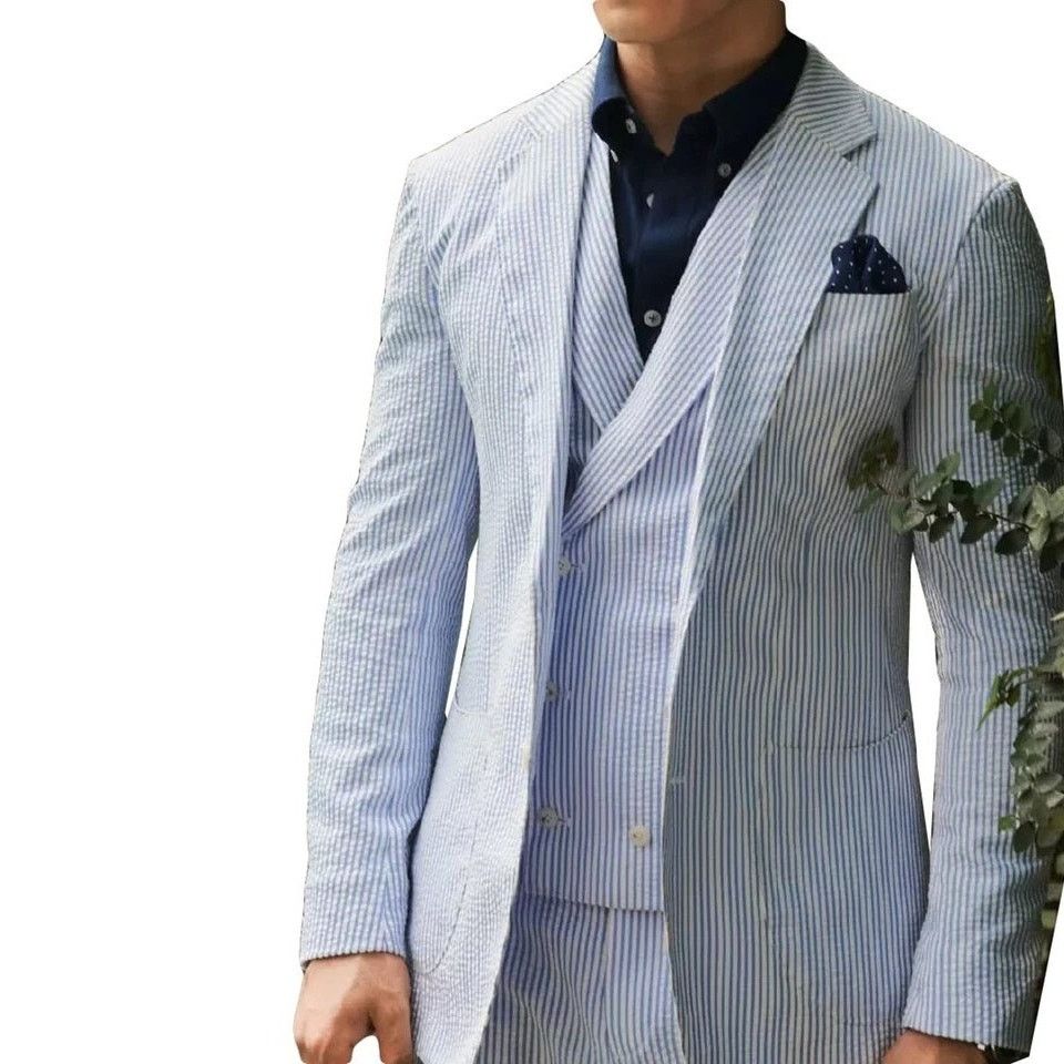 Pallini Italian Seersucker Jacket & Vest 2-Piece Set 46L