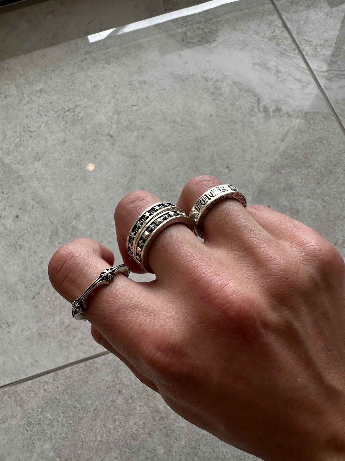 image of King Baby Stackable Cross Ring in Silver, Men's