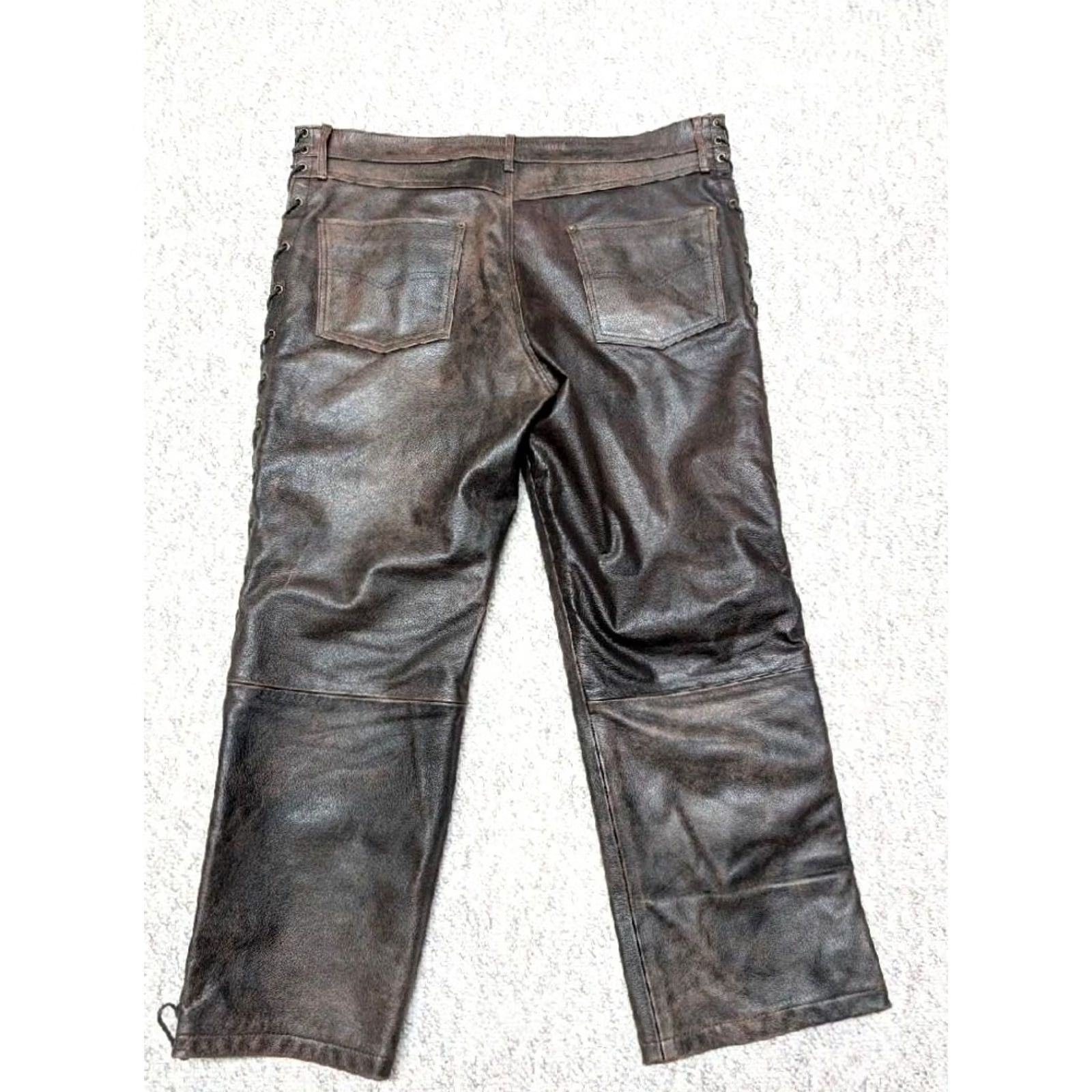 Vintage VINTAGE motorcycle pants cowhide leather 40x30 brown Western jeans Mens Size US 40 / EU 56 - 4 Thumbnail