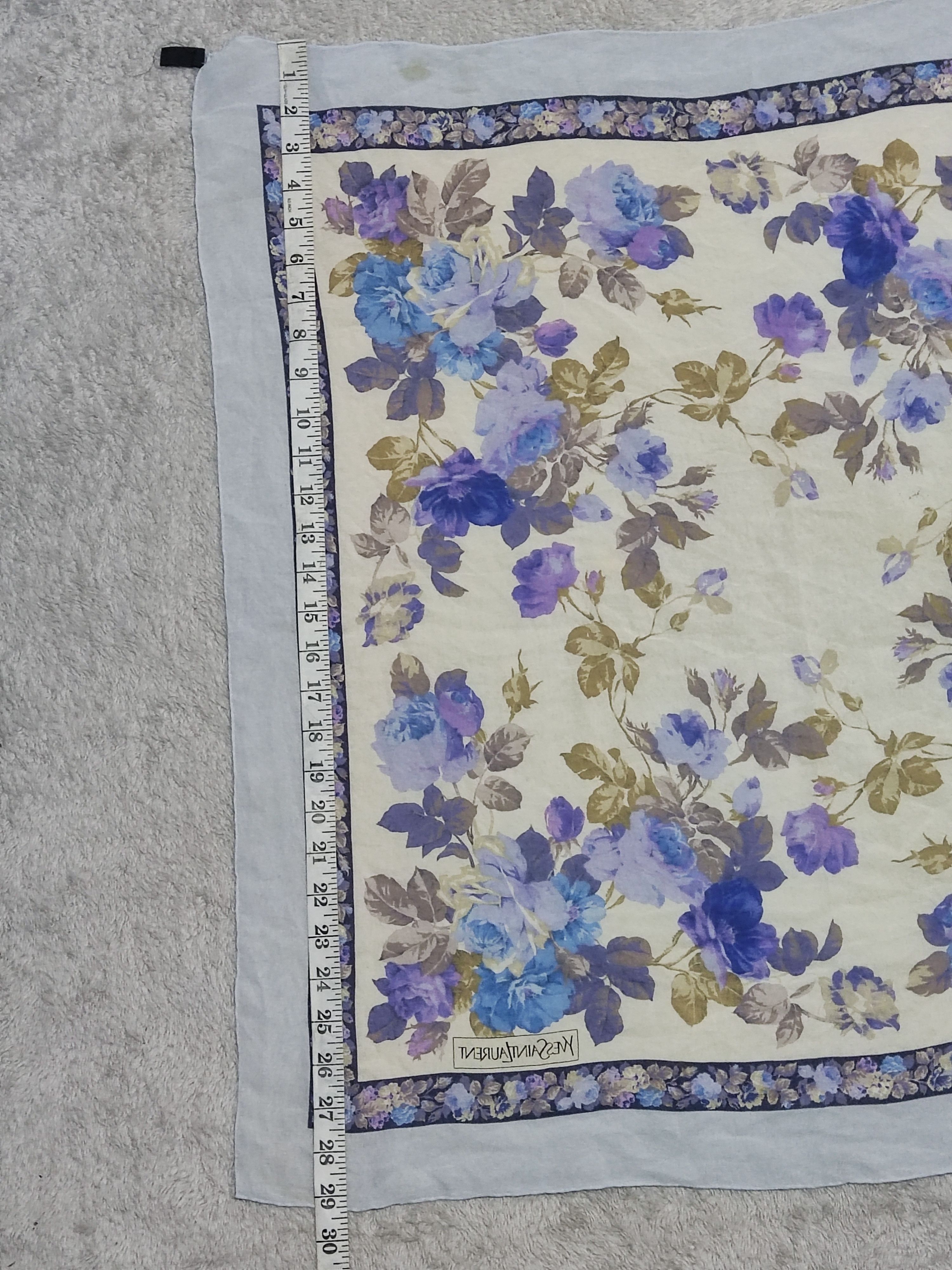 Yves Saint Laurent Yves Saint Laurent Silk Floral Scarf Blue/Purple Roses Size ONE SIZE - 8 Thumbnail
