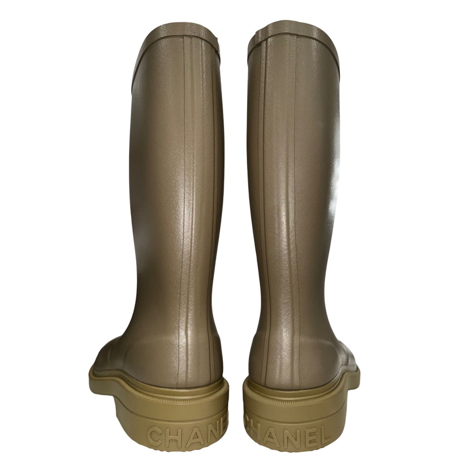 Chanel Dark Beige Moss Green White CC Logo High Rubber Rain Boot 42 Size US 12 / IT 42 - 14 Thumbnail