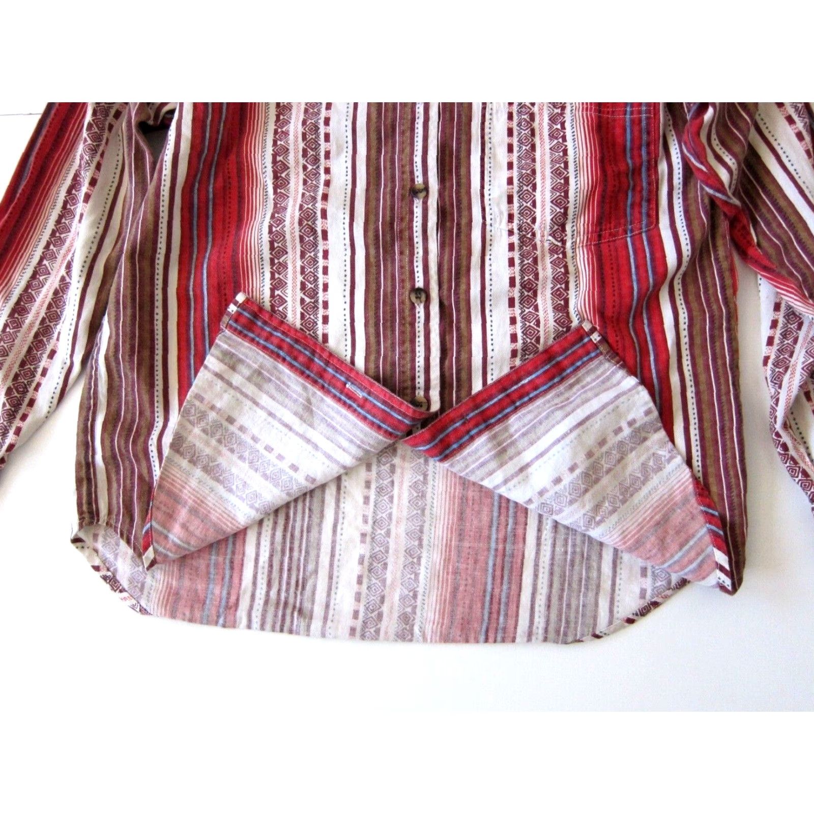Vintage VINTAGE Short Circuit Blouse Stripe Long Sleeve Button 100% Cotton Red Brown Blue M-L Womens Size M / US 6-8 / IT 42-44 - 6 Thumbnail