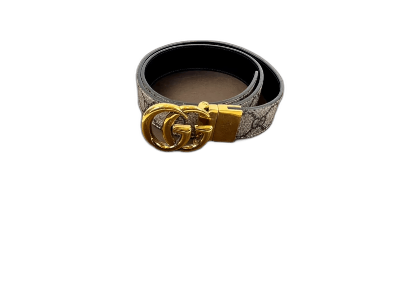 Gucci gucci gg monogram belt with gold buckle Size ONE SIZE - 1 Thumbnail