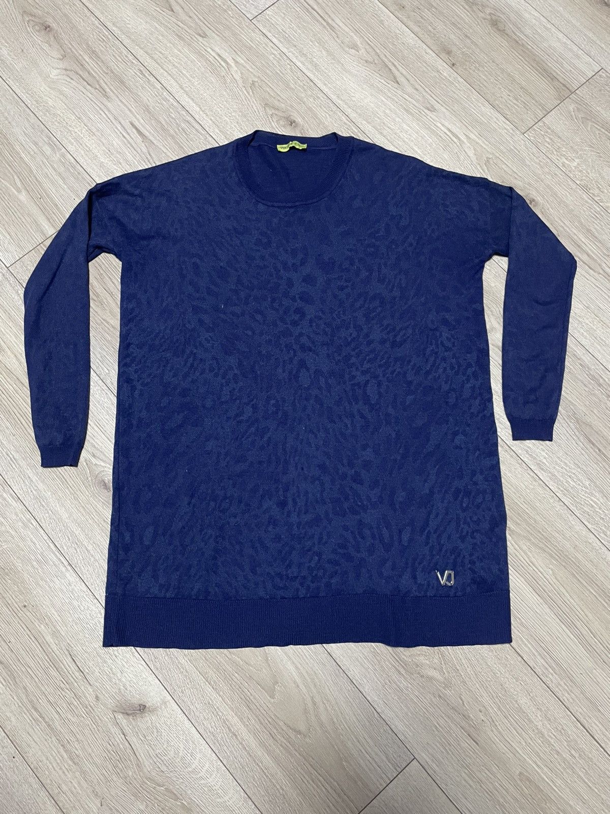 Versace × Versace Jeans Couture Versace Jeans Leopard Jacquard Longline Sweater Blue Tunic Size S / US 4 / IT 40 - 2 Thumbnail