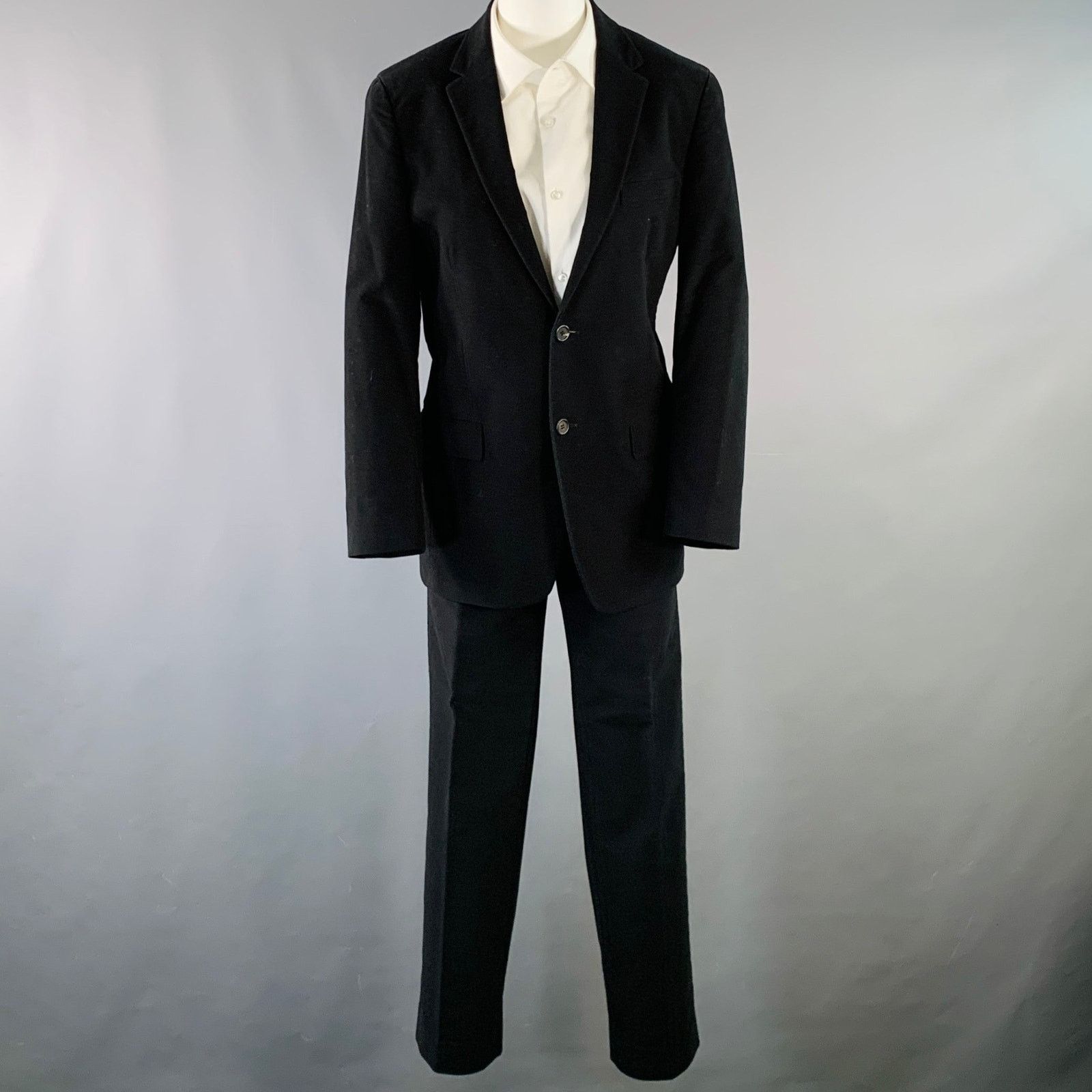 Prada PRADA Regular Black Velvet Cotton Blend Notch Lapel Suit Size 38R - 2 Thumbnail