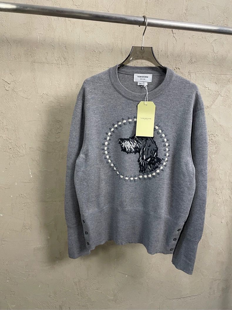 Thom Browne Thom Browne Size 4 Gray embroidered puppy wool round-neck Size S / US 4 / IT 40 - 1 Thumbnail