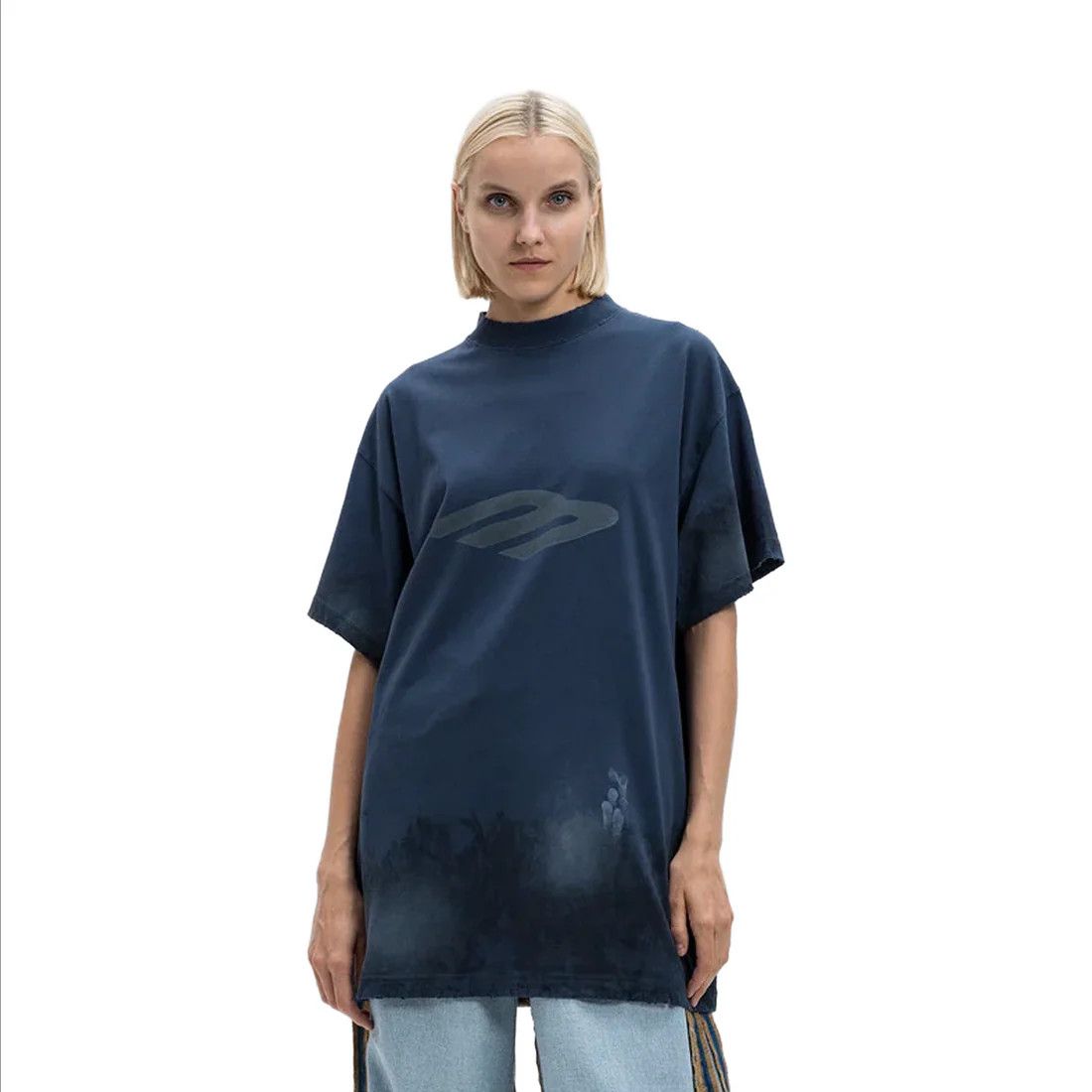Balenciaga o1mt1gz0226 3B Stencil T-Shirt Oversized In Washed Navy Size US XL / EU 56 / 4 - 3 Thumbnail