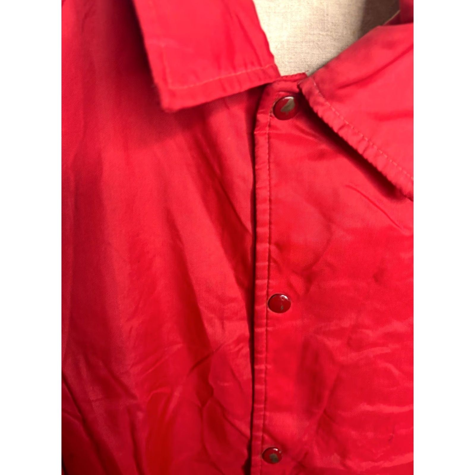Chalk Line VINTAGE Chalk Line Windbreaker Jacket Mens L Red 80s 90s Football Nylon Satin Lined Quilted Spring Fall Winter Snap On Button Zip Buttoned Bordered Size US L / EU 52-54 / 3 - 3 Thumbnail