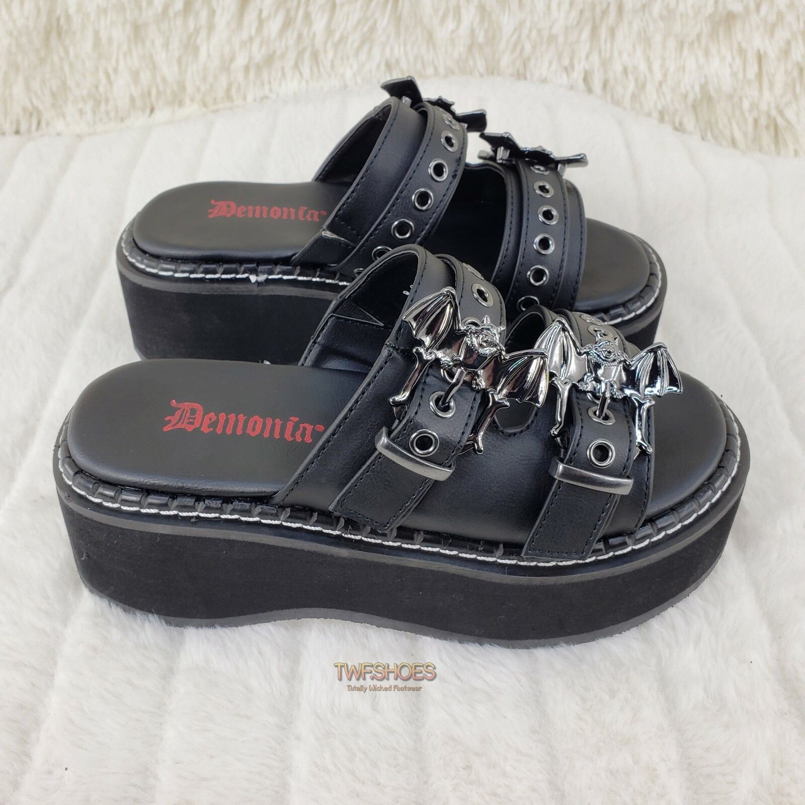 Other DEMONIA Emily 100 Black 2" Platform Bat Buckle Slip On Sanda Size US 10 / IT 40 - 5 Thumbnail