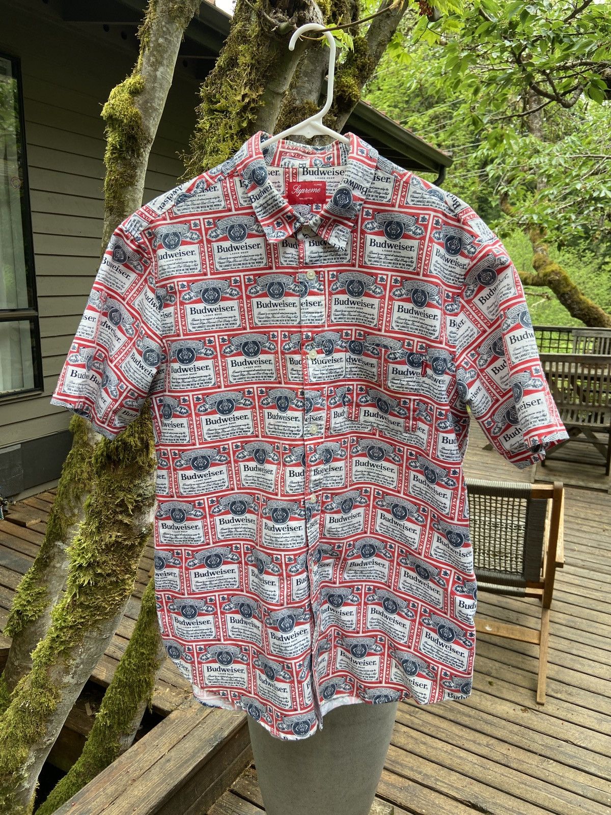 image of Supreme Budweiser Button Up XL in Red White Blue, Men's