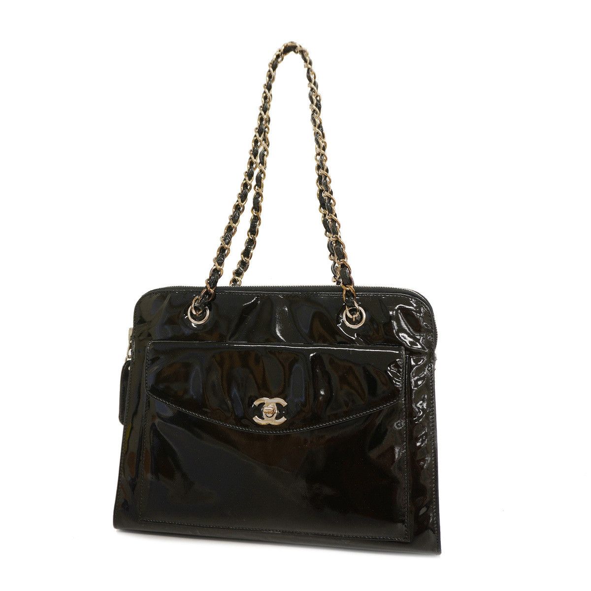 image of Chanel Shoulder Bag Chain Patent Leather Black, Women's