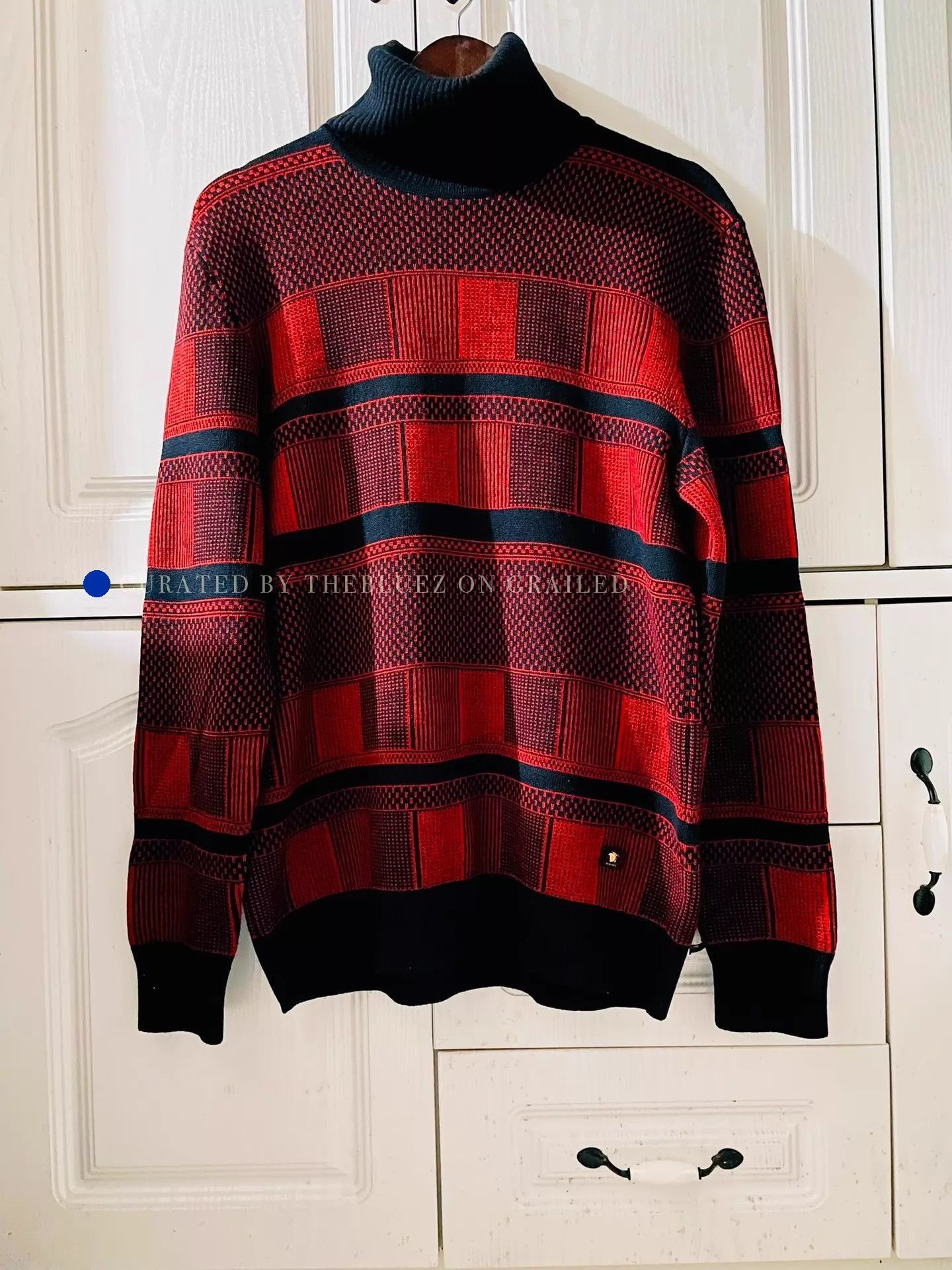 Versace Checkered Wool High Neck Sweater Size US M / EU 48-50 / 2 - 1 Thumbnail