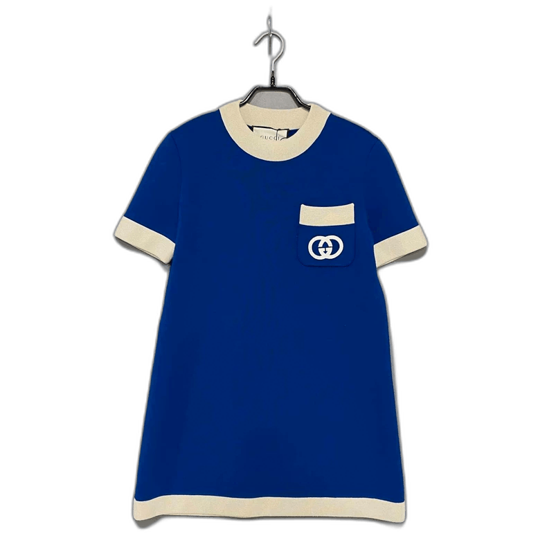 Gucci Blue Knit Dress with Logo Pocket Size S / US 4 / IT 40 - 1 Thumbnail