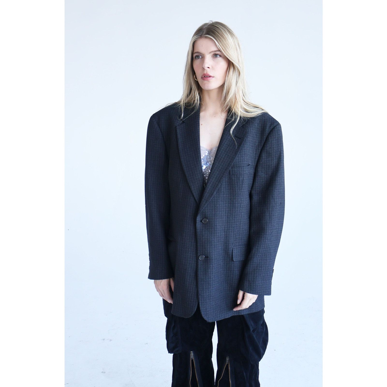 Krizia Vintage 1980s KRIZIA Wool Blend Menswear Blazer Minimal Size US L / EU 52-54 / 3 - 6 Thumbnail