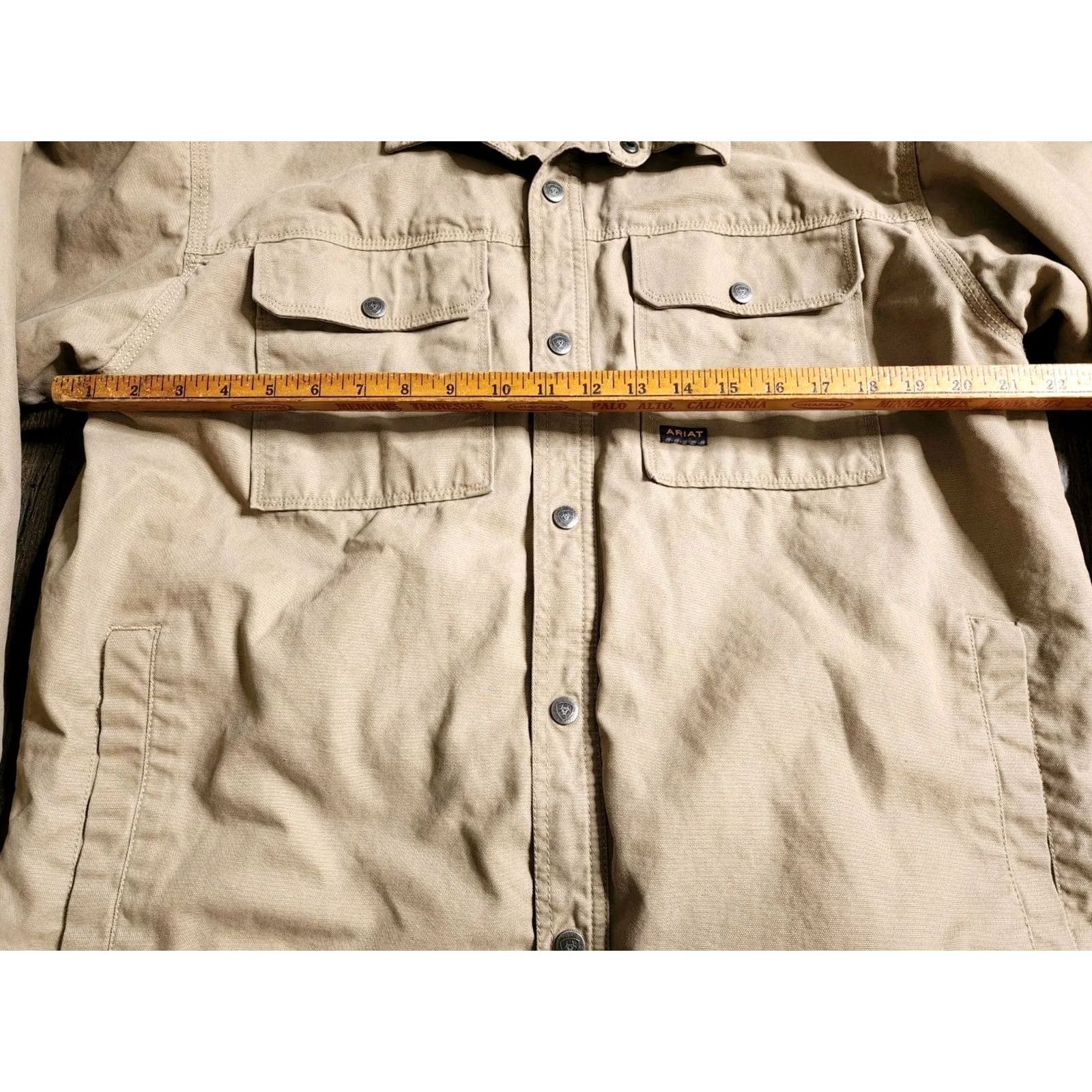 Ariat ARIAT Rebar Shirt Jacket Mens LARGE Canvas Fleece Lined Warmth Snap Front Size US L / EU 52-54 / 3 - 3 Thumbnail