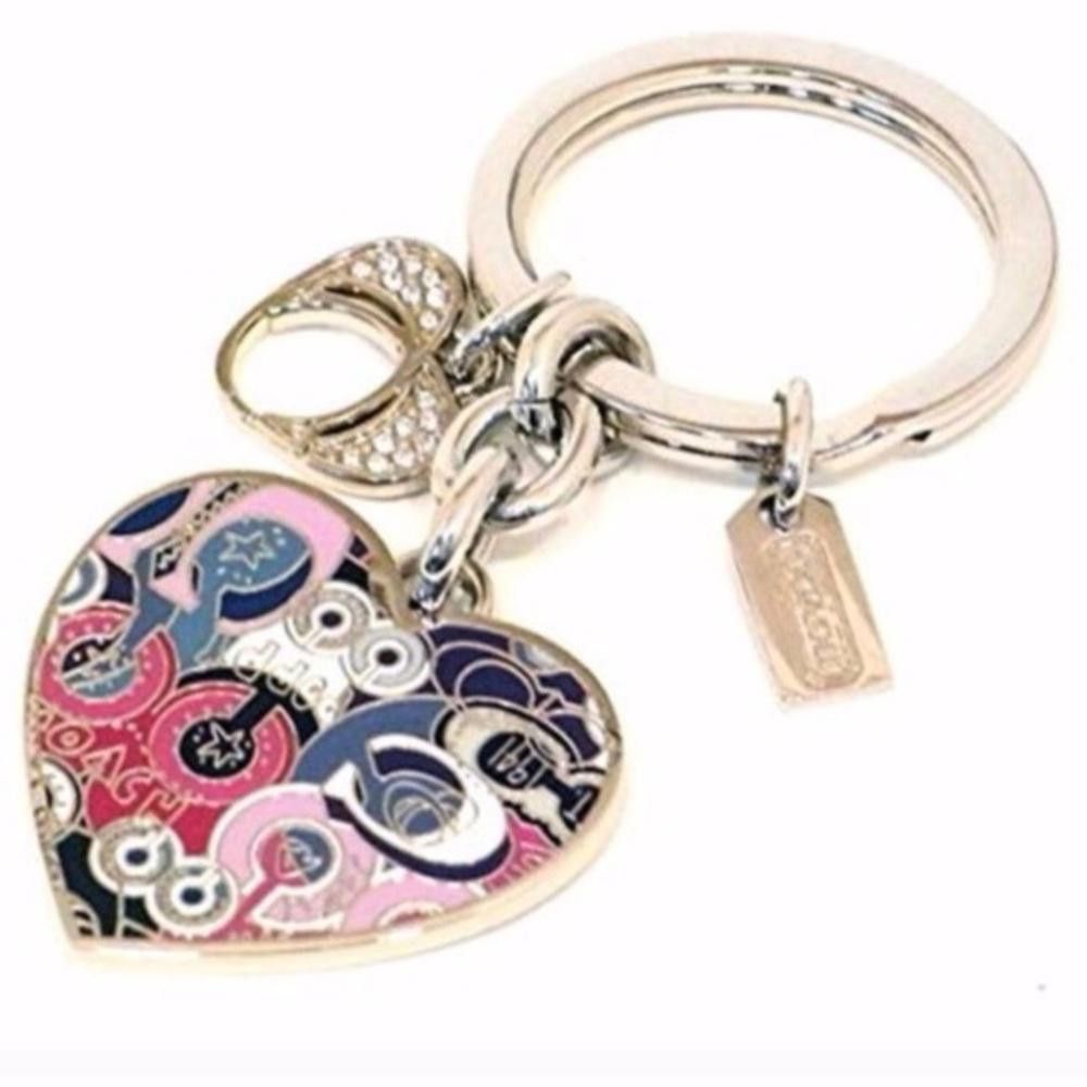 COACH Silver Poppy Graffiti Enamel Hearts Keychain Bag Charm