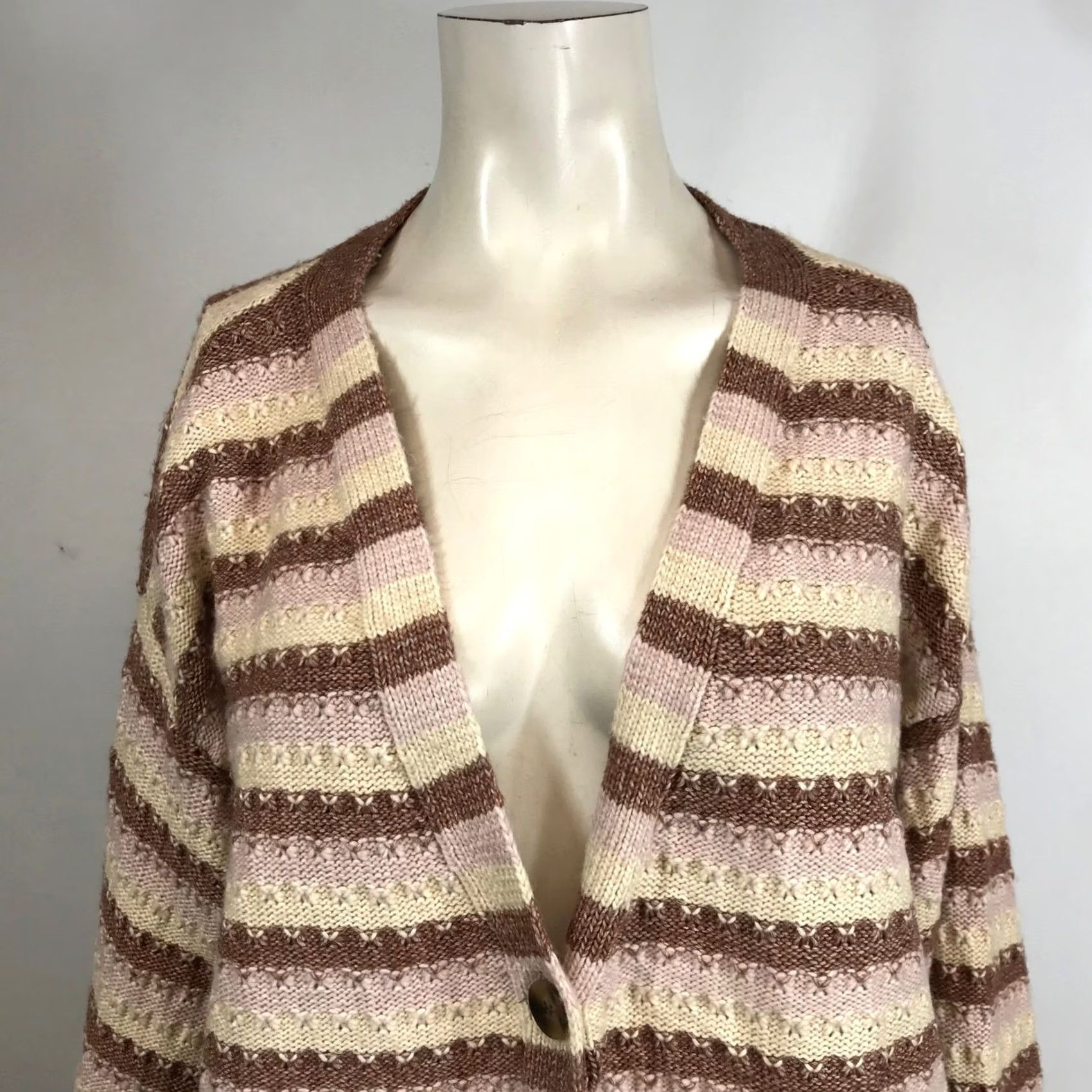 Vintage VINTAGE Celebrity Pink Striped Knit Cardigan Sweater Women's XXXL Brown Pink Beige Size XXL / US 16-18 / IT 52-54 - 2 Thumbnail