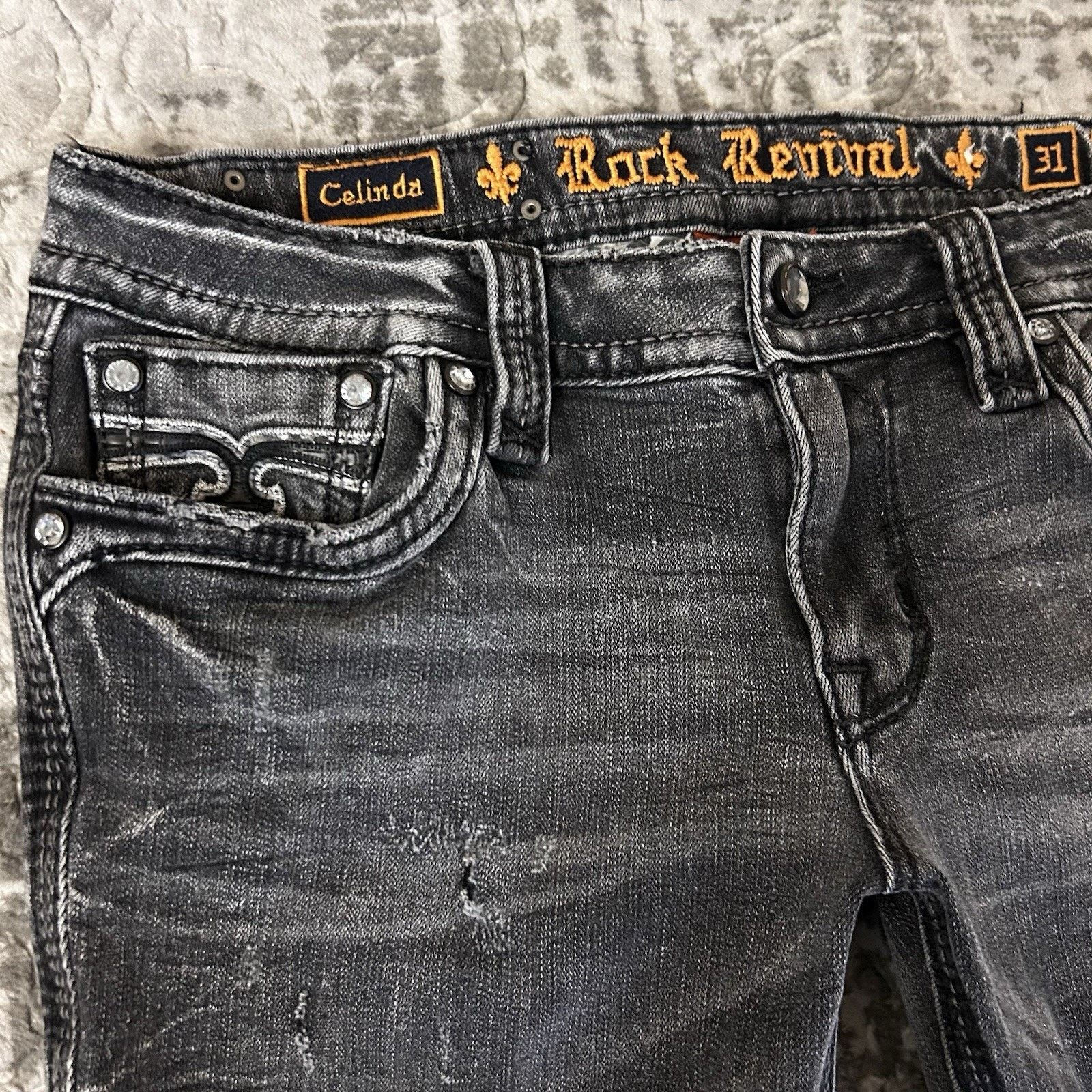 Rock Revival Rock Revival Celinda Skinny Low Rise Black Denim Sz 31 Size 31" - 3 Thumbnail