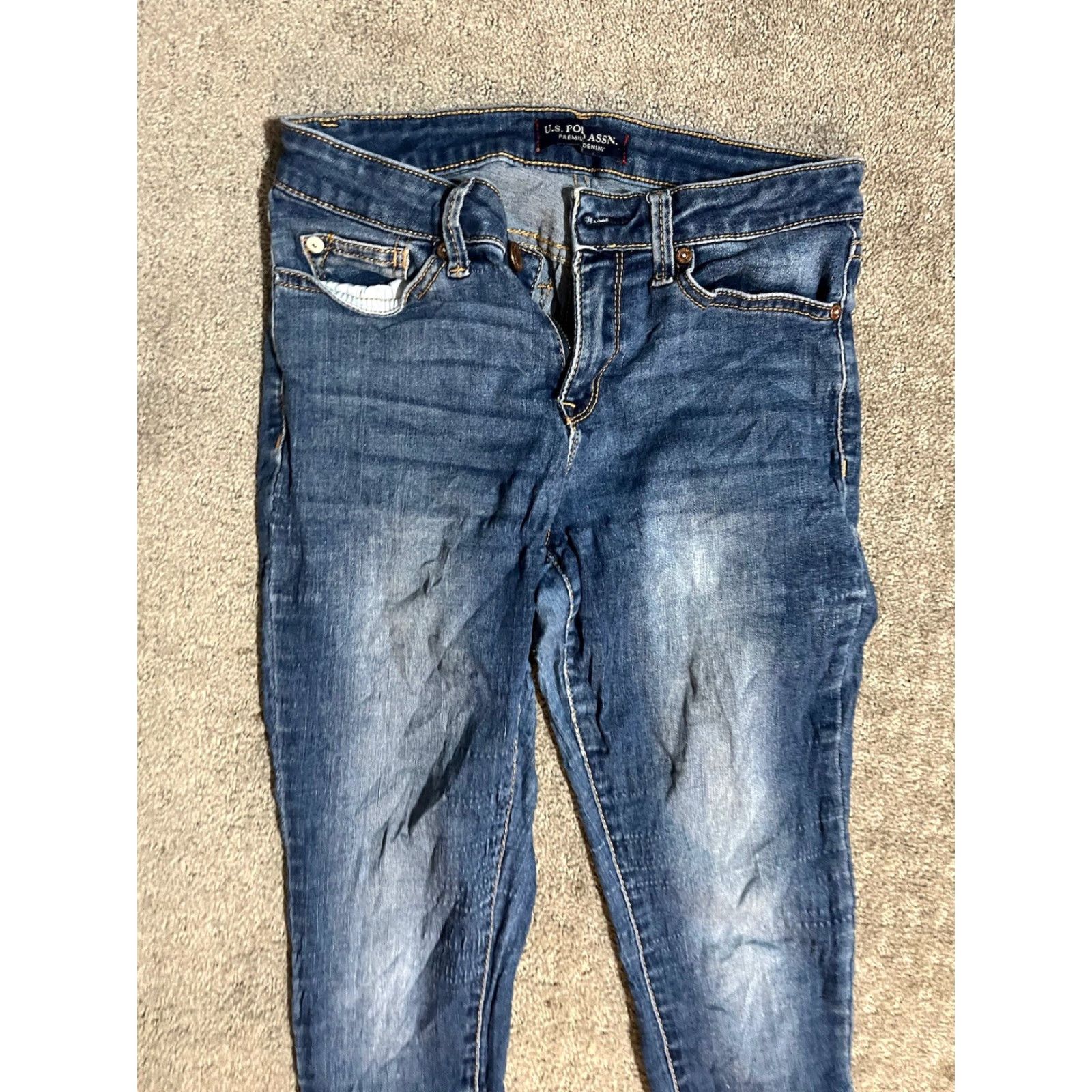 Vintage US Polo Assn Jeans Women Size 4 Regular Skinny Dark Wash Denim 5-Pocket Logo Zipper Button Belt Loops Jegging 90s City USA Classic Distressed Blue Size 27" / US 4 / IT 40 - 4 Thumbnail