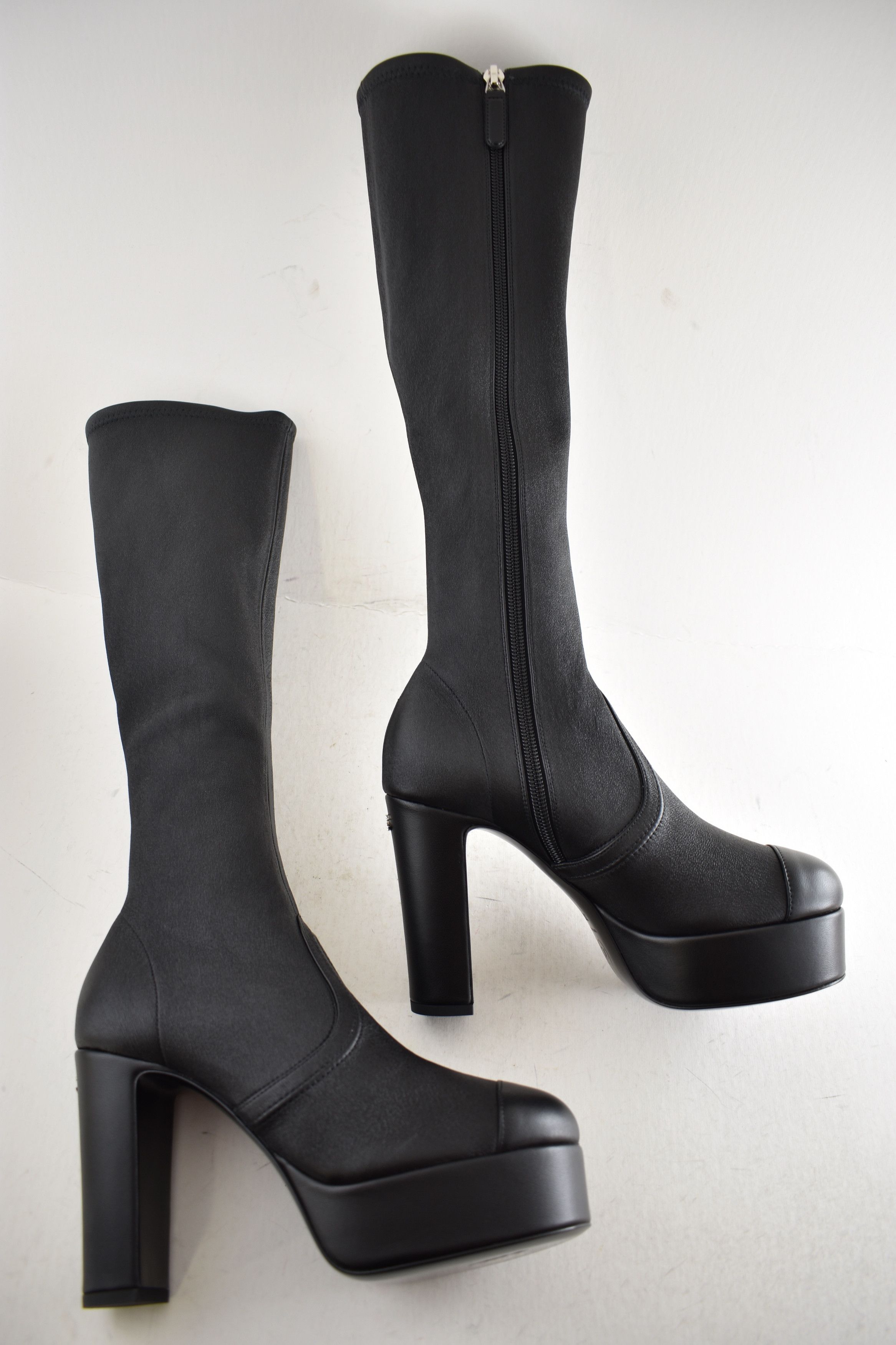 Chanel 24K Lambskin CC Platform Block Heel Knee High Boots 37.5C Size US 7.5 / IT 37.5 - 4 Thumbnail