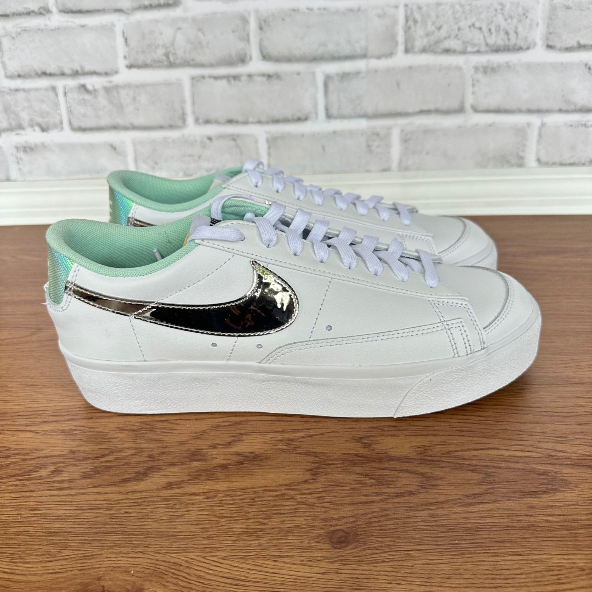 Nike ❤️Nike Blazer Low Platform Sz 11.5 Womens Shoes White Silver Size US 11.5 / IT 41.5 - 3 Thumbnail
