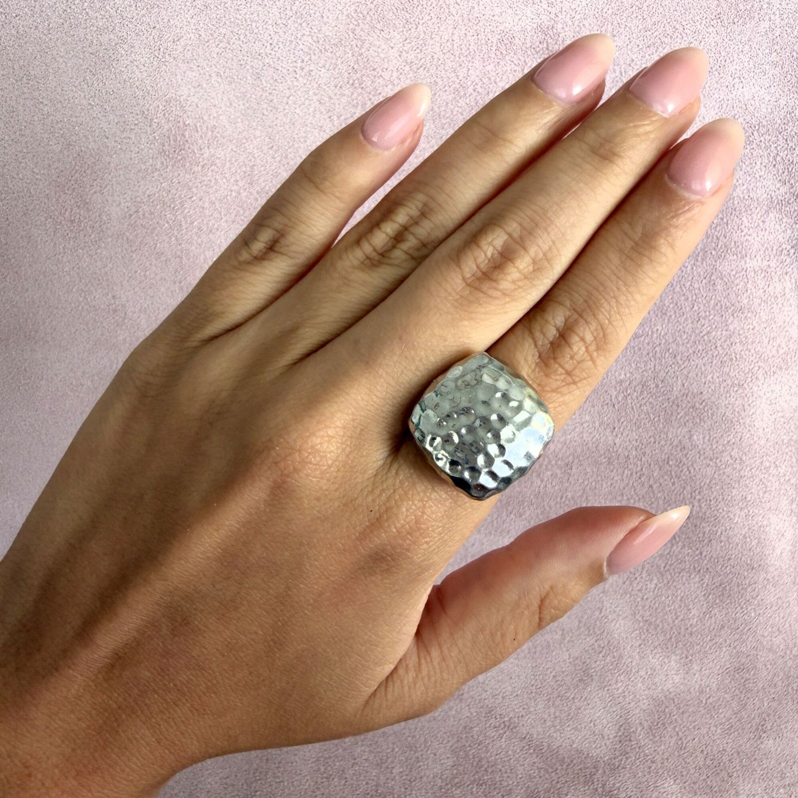 Sterling Silver sterling silver hammered square ring size 7.5 Size ONE SIZE - 2 Thumbnail