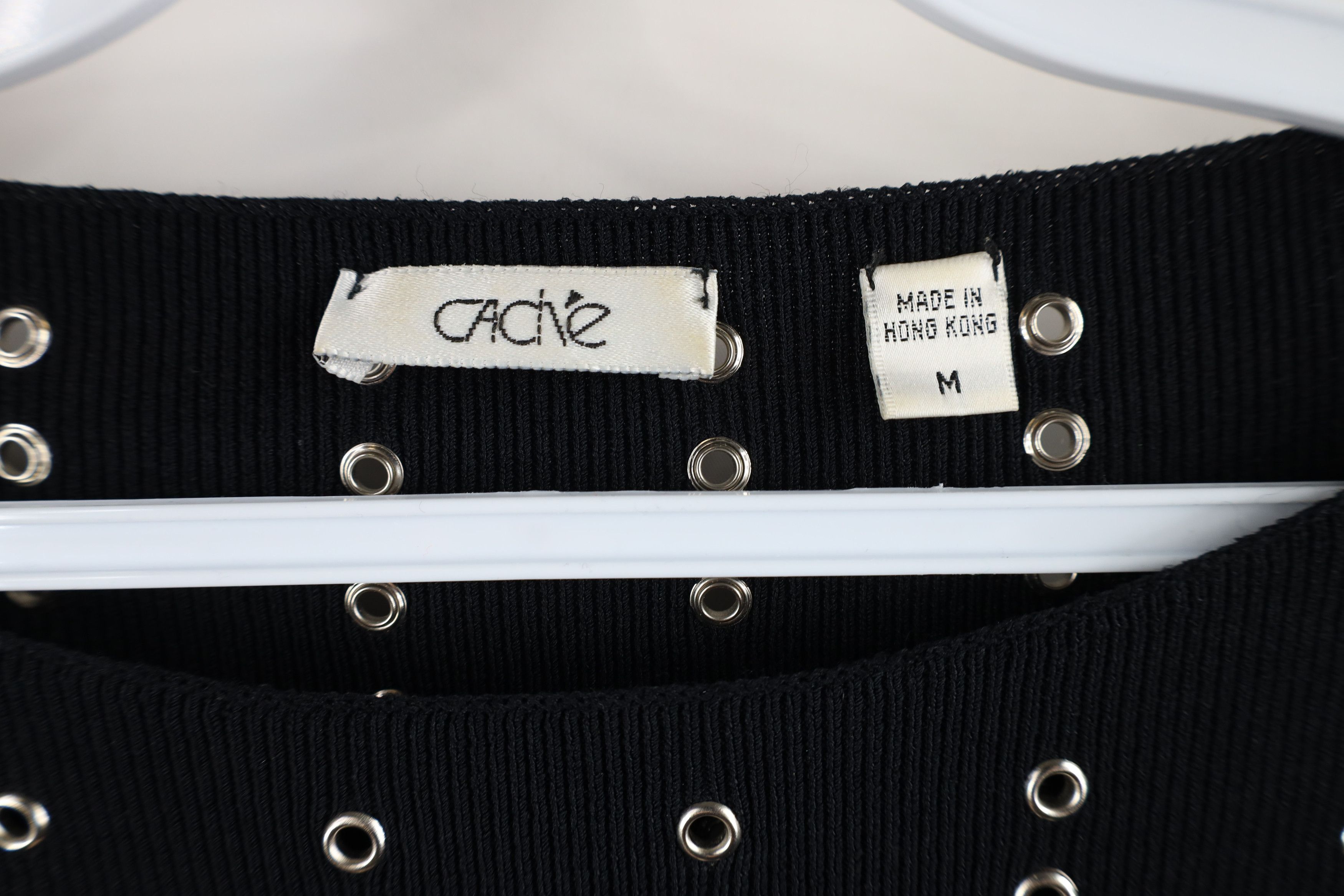 Vintage Vintage 90s Cache Rivet Ribbed Knit Stretch Sweater Black Size M / US 6-8 / IT 42-44 - 7 Thumbnail