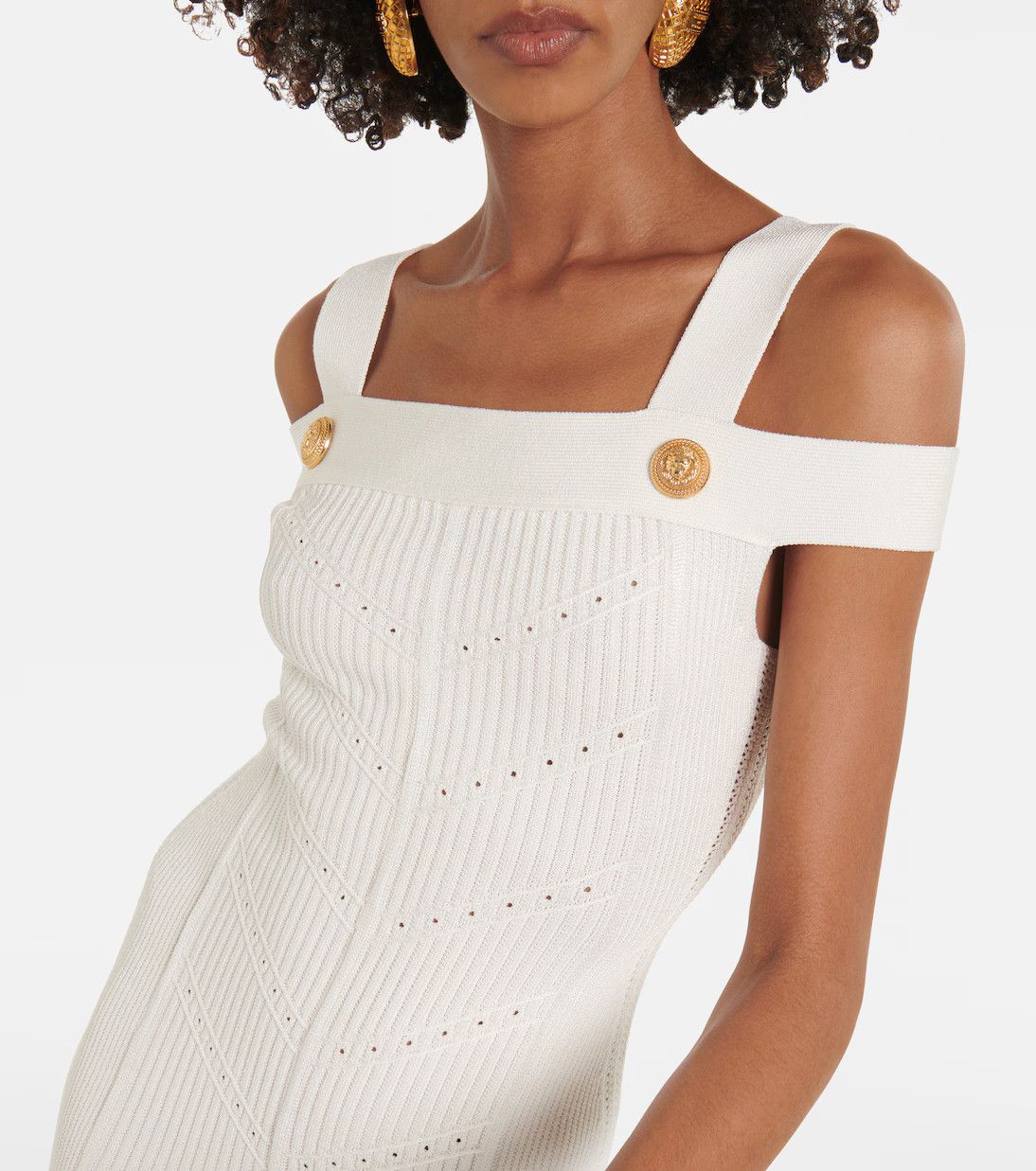 Balmain o1s1wg110725 Ribbed Knit Jersey Midi Dress in White Size M / US 6-8 / IT 42-44 - 4 Thumbnail