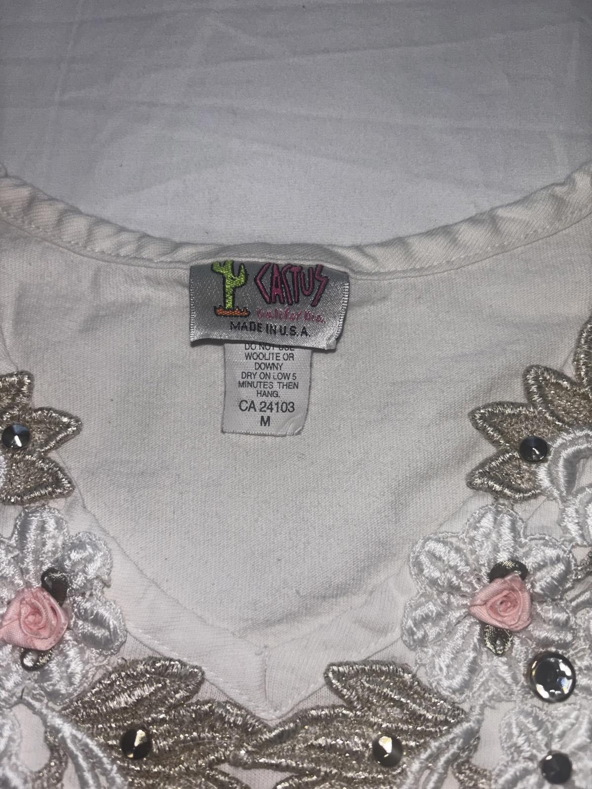 Designer Vintage Katy's Elegant Embroidered T-Shirt - Creme Size M / US 6-8 / IT 42-44 - 3 Thumbnail