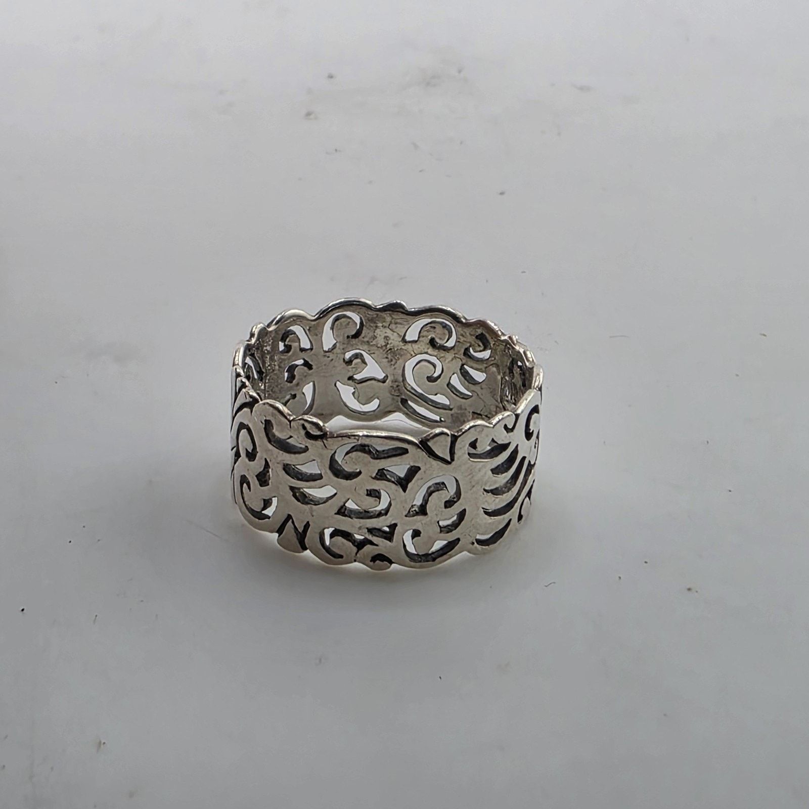 Other Sterling Silver Openwork Band Ring 6.75-7 Abstract Filigree Size ONE SIZE - 3 Thumbnail