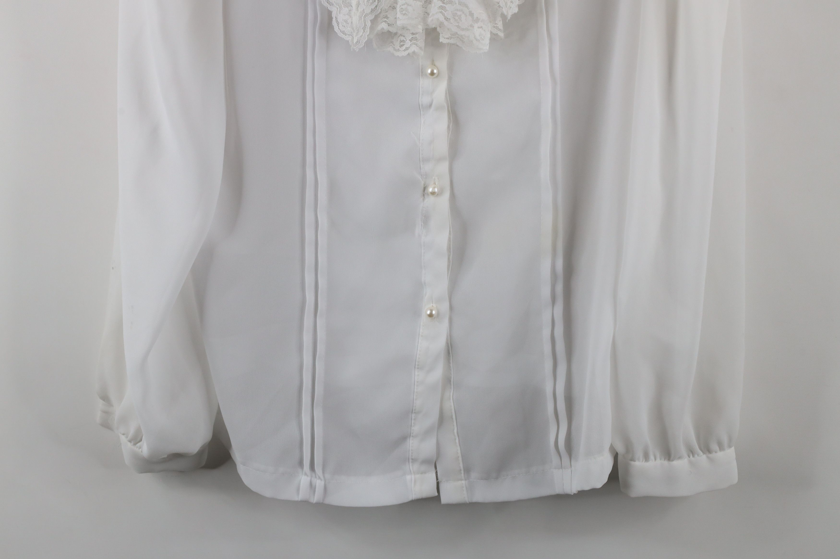Vintage Vintage 90s Streetwear Lace Flower Frill Collar Button Shirt Size XXL / US 16-18 / IT 52-54 - 3 Thumbnail