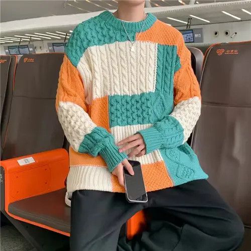 Aran Isles Knitwear × Homemade Orange Patchwork Sweater Size US L / EU 52-54 / 3 - 1 Thumbnail