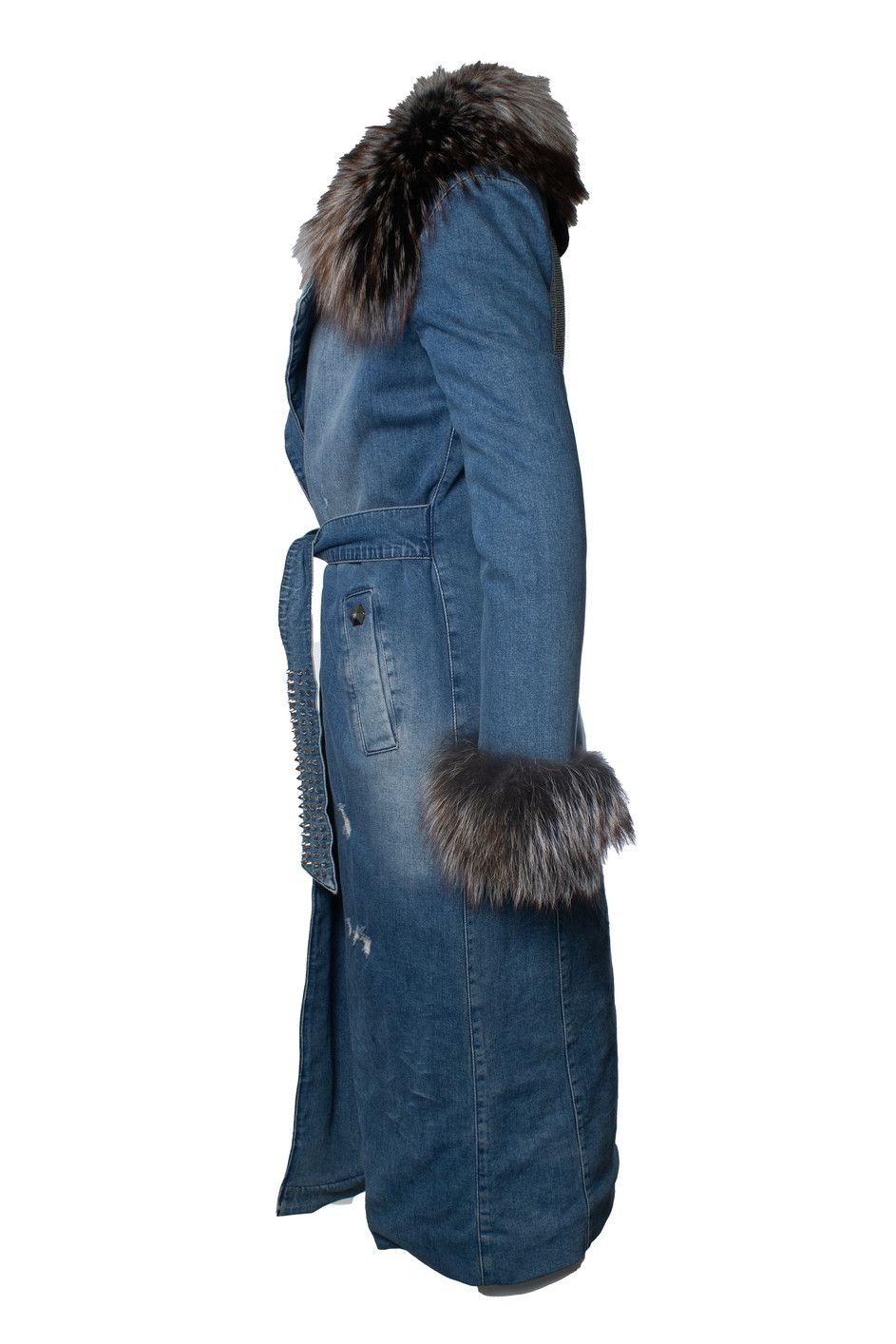 Philipp Plein Philipp Plein, denim trench coat with fur collar Size S / US 4 / IT 40 - 4 Thumbnail