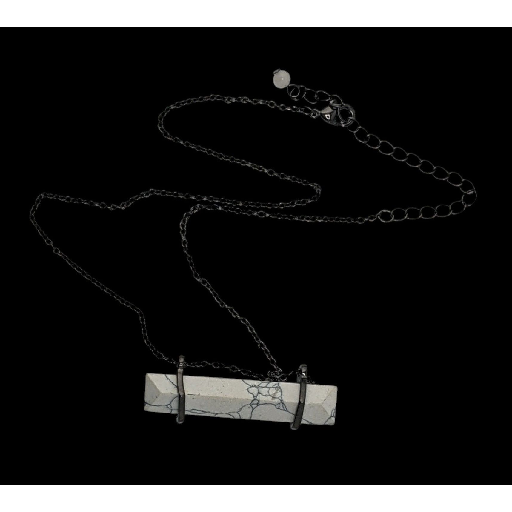 Other Modern Marbled Howlite Bar Pendant Necklace With Gunmetal To Size ONE SIZE - 2 Thumbnail