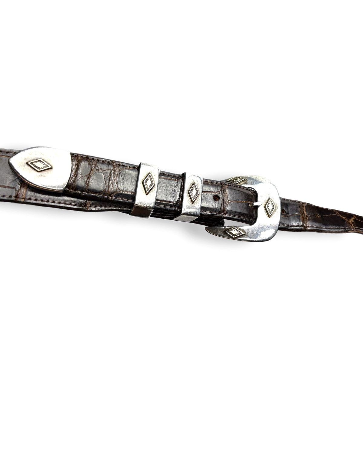 Sterling Silver Giselle 4 Piece 14k Gold .925 Silver Alligator Leather Belt Size ONE SIZE - 3 Thumbnail