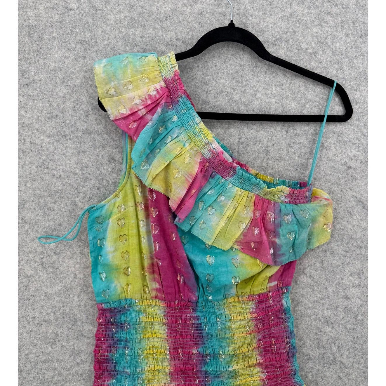 Saylor NWT Saylor Dorit Rainbow Tie Dye One Shoulder Ruffled Romper Size 30" / US 8 / IT 44 - 6 Thumbnail