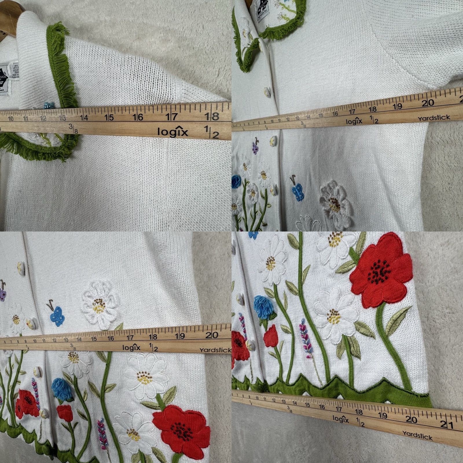 Vintage VINTAGE Storybook Knits Womens M White Cardigan Knit Sweater Embroidered Spring Flowers Size M / US 6-8 / IT 42-44 - 8 Thumbnail