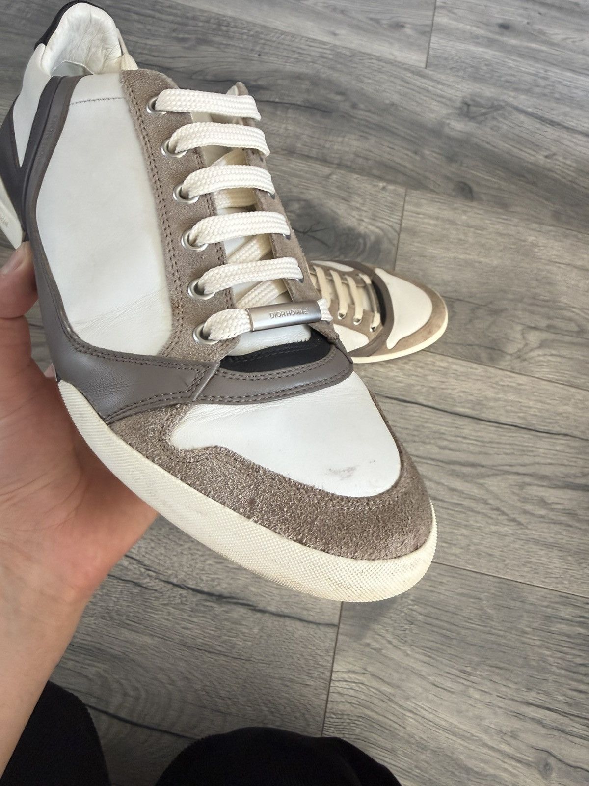 Dior White and Brown Leather Suede Low-Top Sneakers Size US 8 / EU 41 - 9 Thumbnail