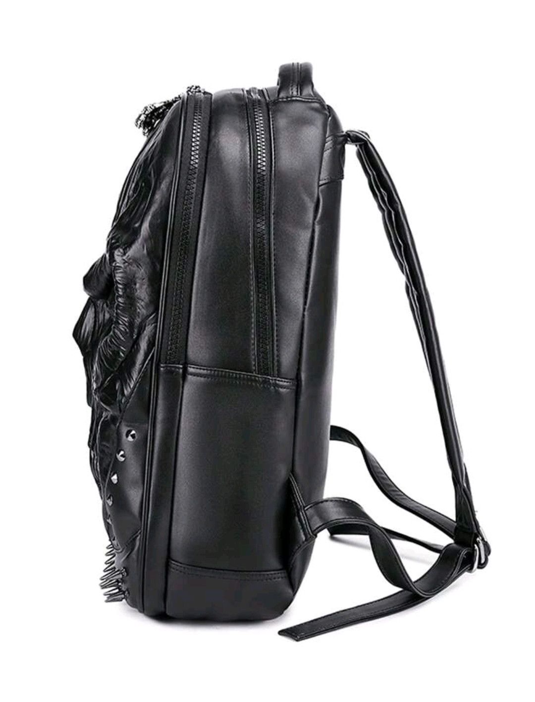 Leather Spiky Skull Leather Bagpack Large Size ONE SIZE - 4 Thumbnail